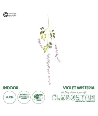 GloboStar® 09030 Τεχνητό Κρεμαστό Διακοσμητικό Φυτό Μήκους 1.1 μέτρων με 3 X Κλαδιά Βιστέρια Λιλά